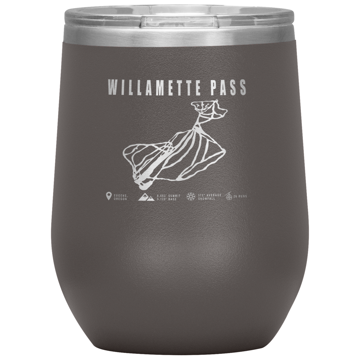 Willamette Pass, Oregon Ski Trail Map Wine 12oz Tumbler - Powderaddicts