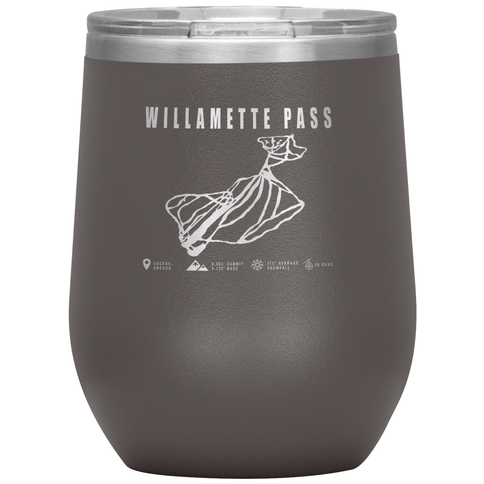 Willamette Pass, Oregon Ski Trail Map Wine 12oz Tumbler - Powderaddicts