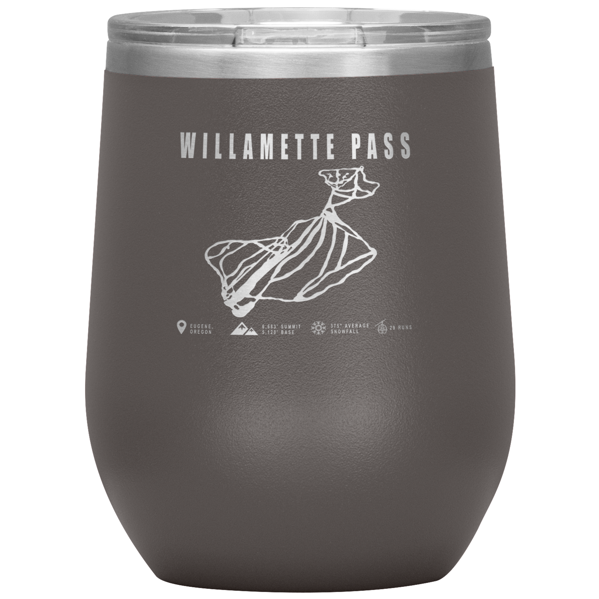 Willamette Pass, Oregon Ski Trail Map Wine 12oz Tumbler - Powderaddicts