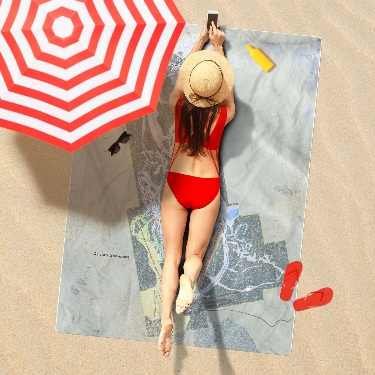 Arizona Snowbowl, Ski Resort Map Printed Beach Towel - Powderaddicts