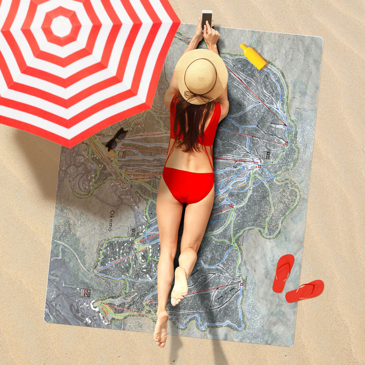 Okemo, Vermont Ski Resort Map Printed Beach Towel - Powderaddicts