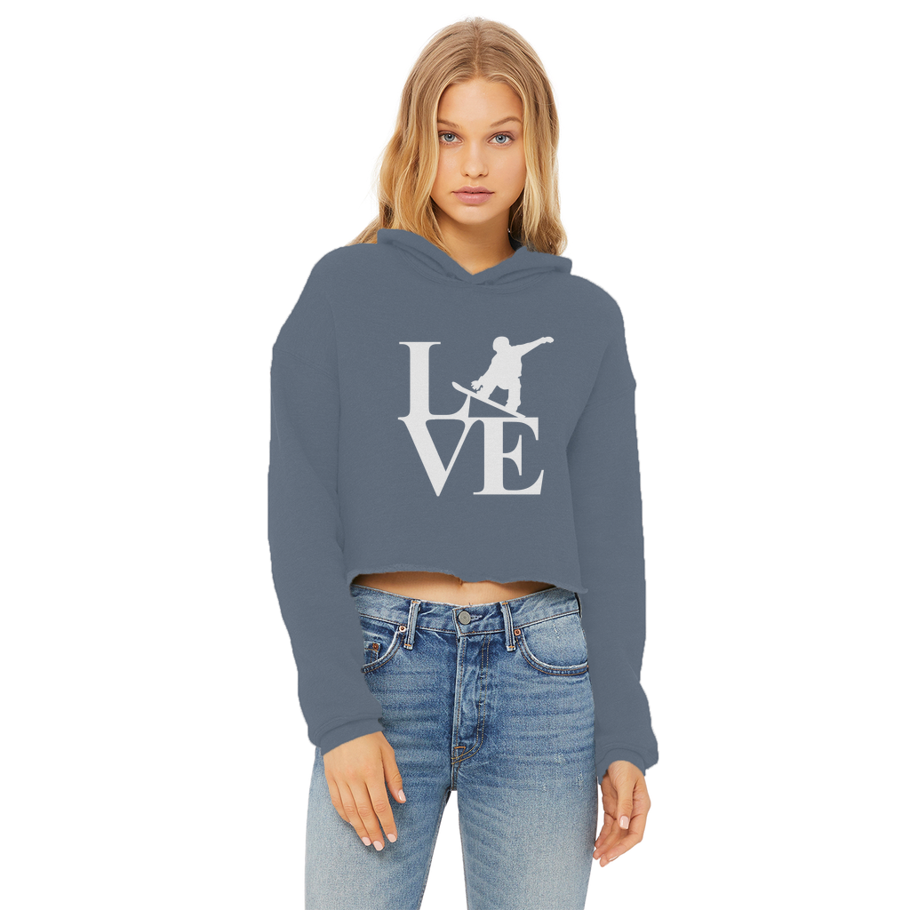 Love Snowboard Ladies Cropped Raw Edge Hoodie - Powderaddicts