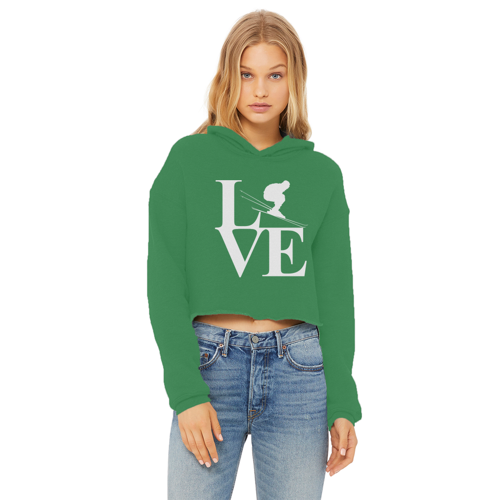 Love Skiing Ladies Cropped Raw Edge Hoodie - Powderaddicts