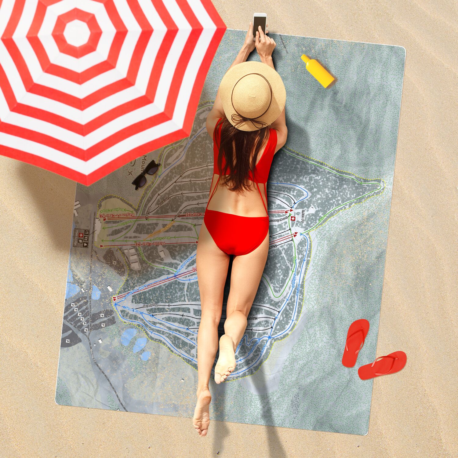 Elk Mountain, Pennsylvania Ski Resort Map Printed Beach Towel - Powderaddicts