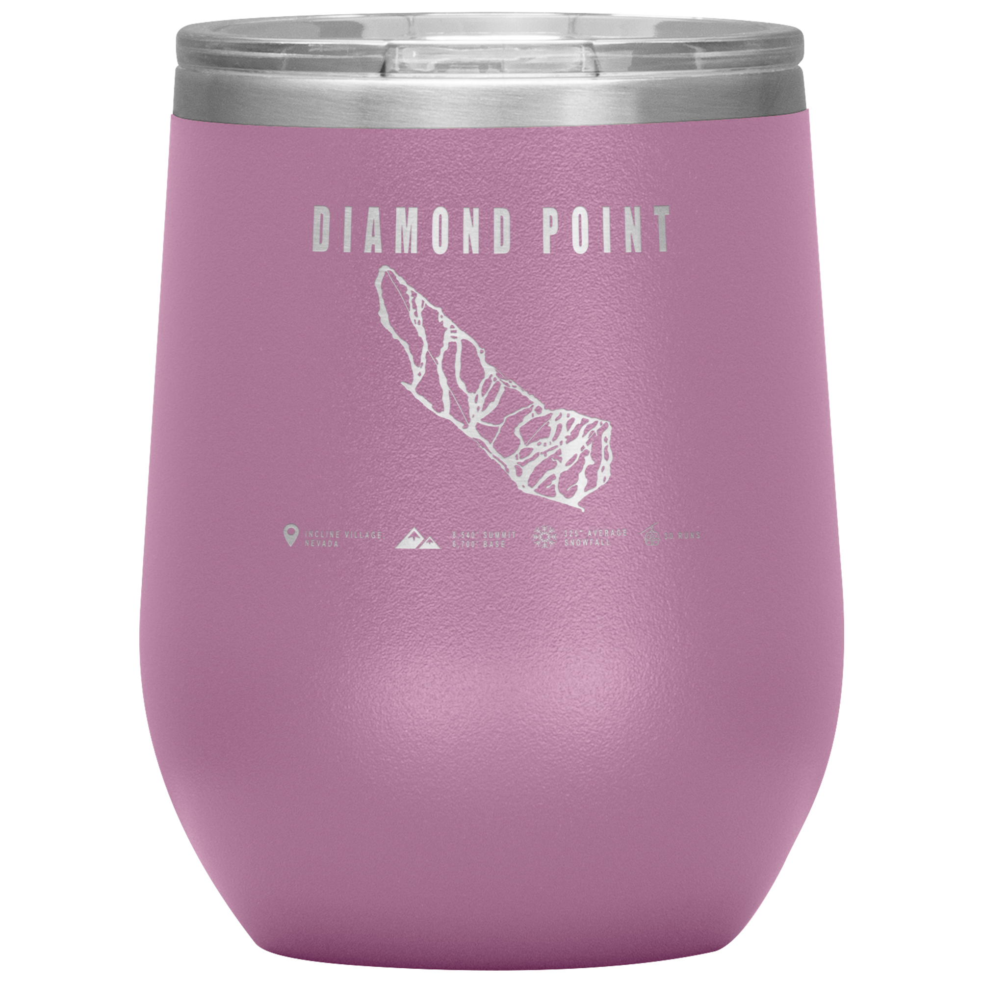 Diamond Point, Nevada Ski Trail Map Wine 12oz Tumbler - Powderaddicts