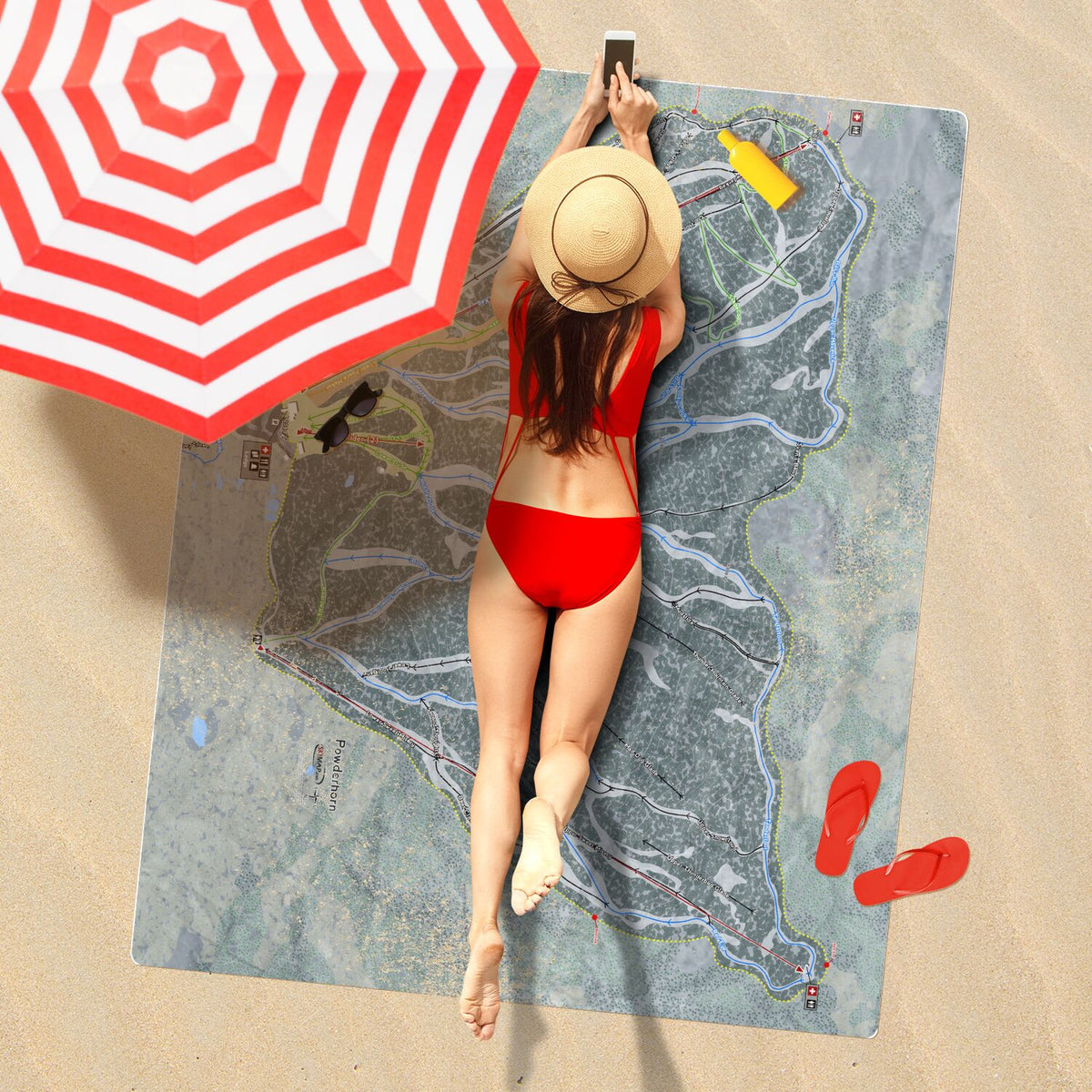 Powderhorn, Colorado Ski Resort Map Printed Beach Towel - Powderaddicts