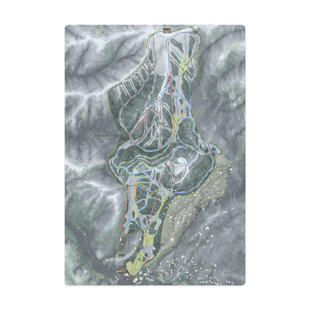 Sundance, Utah Ski Resort Map Printed Beach Towel - Powderaddicts