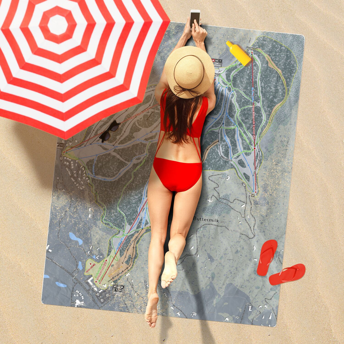 Buttermilk, Colorado Ski Resort Map Printed Beach Towel - Powderaddicts