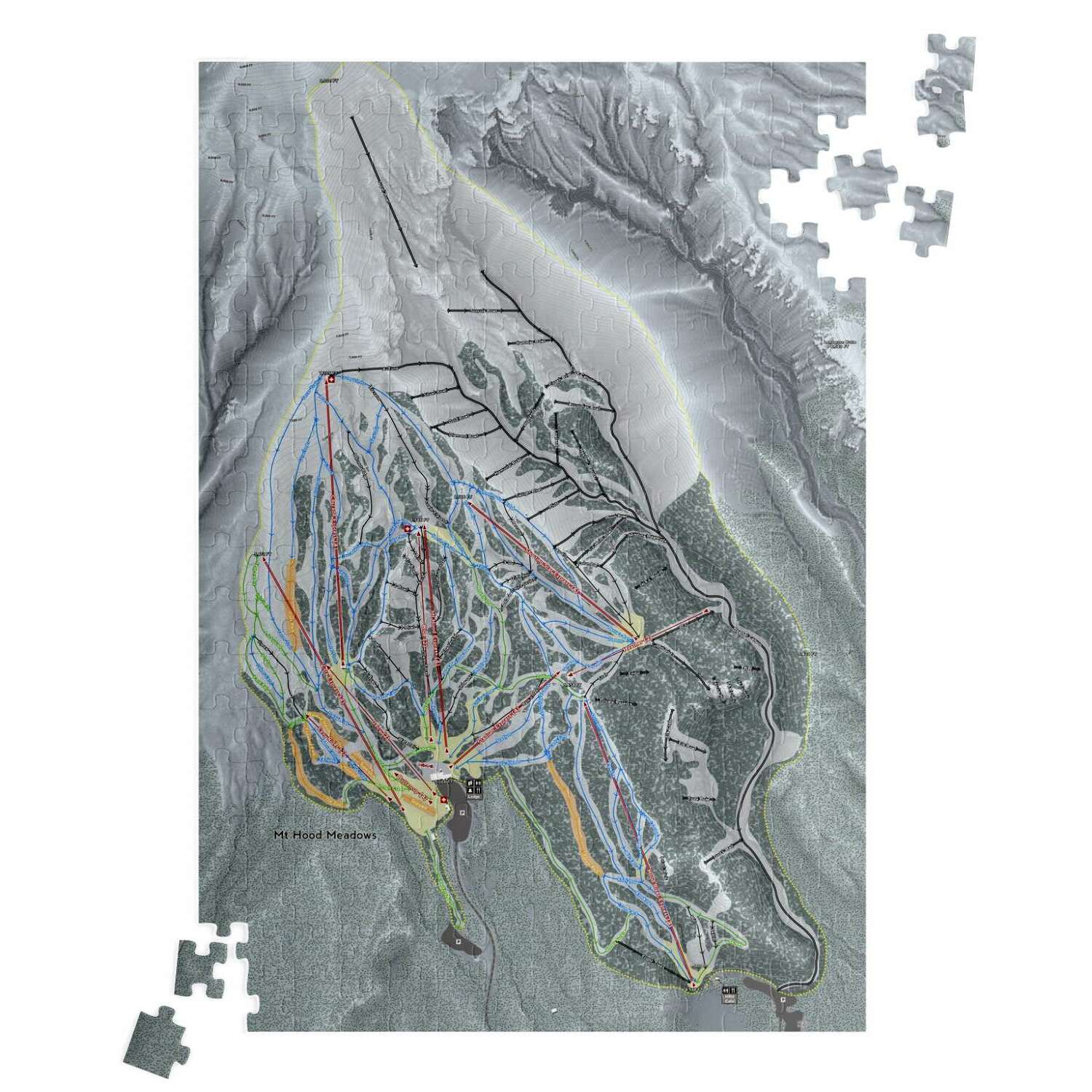 Mt Hood Meadows, Oregon Ski Trail Map Puzzle - Powderaddicts