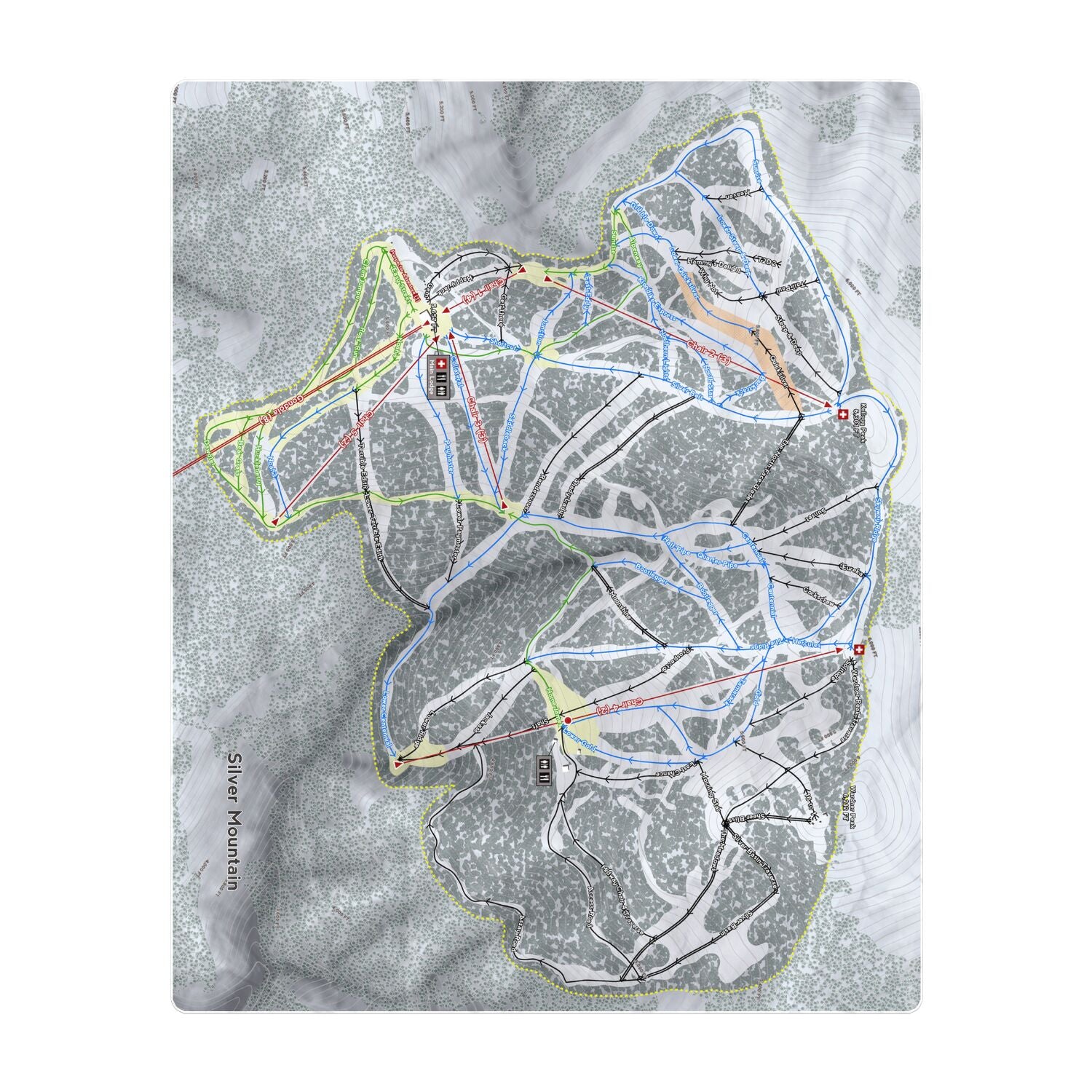 Silver Mountain, Idaho Ski Resort Map Printed Beach Towel - Powderaddicts