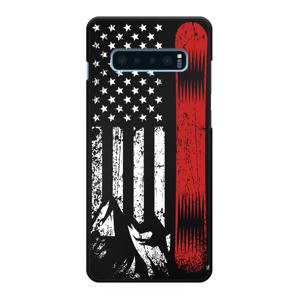 USA Snowboard Flag Thin Red Line Black Hard Phone Case - Powderaddicts
