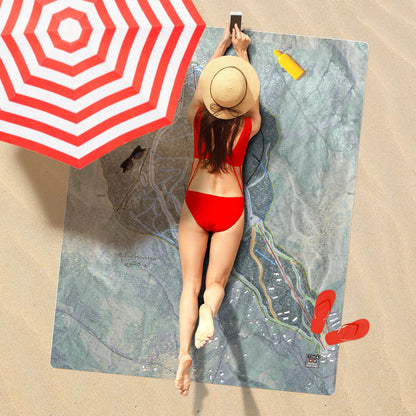 Burke Mountain, Vermont Ski Resort Map Printed Beach Towel - Powderaddicts