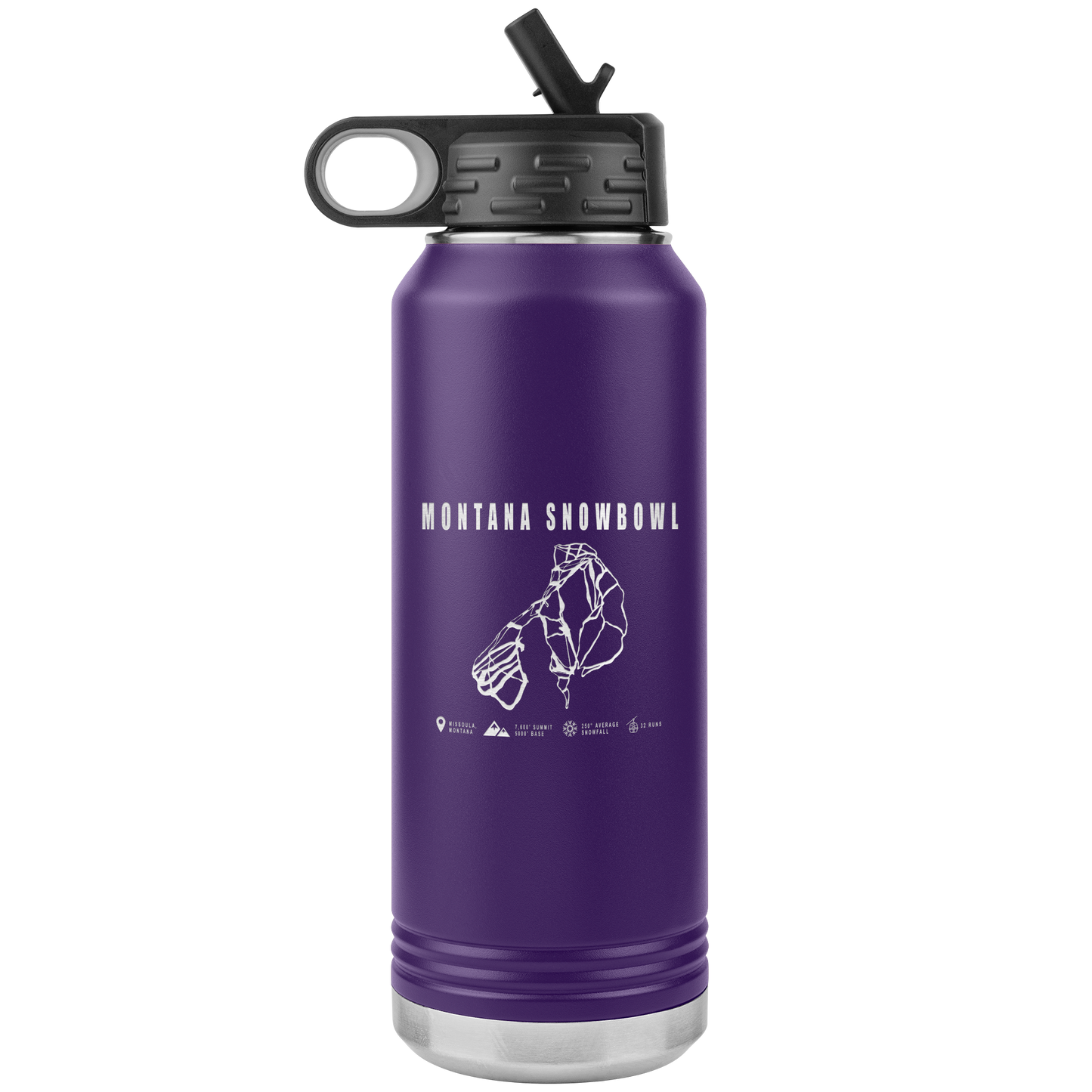 Montana Snowbowl, Montana Ski Trail Map 32oz Water Bottle Tumbler - Powderaddicts