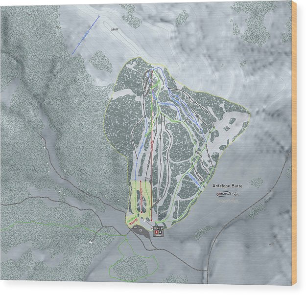 Antelope Butte Ski Trail Map - Wood Print - Powderaddicts