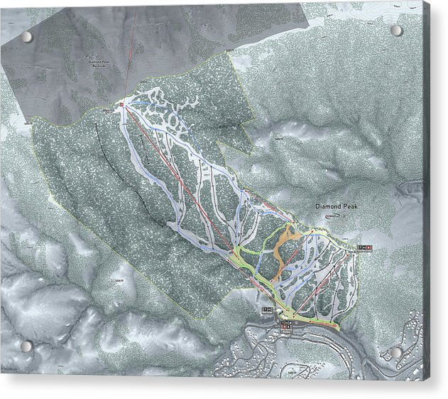 Diamond Peak Ski Trail Map - Acrylic Print - Powderaddicts
