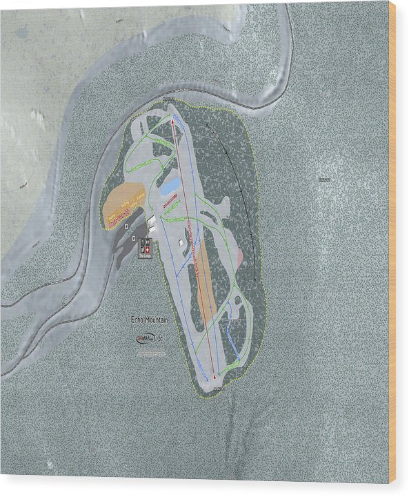 Echo Mountain Ski Trail Map - Wood Print - Powderaddicts