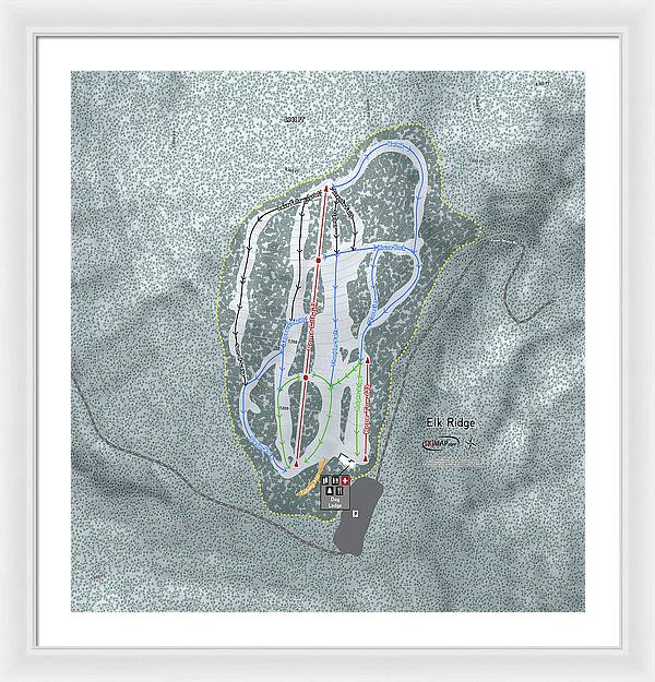 Elk Ridge Ski Trail Map - Framed Print - Powderaddicts