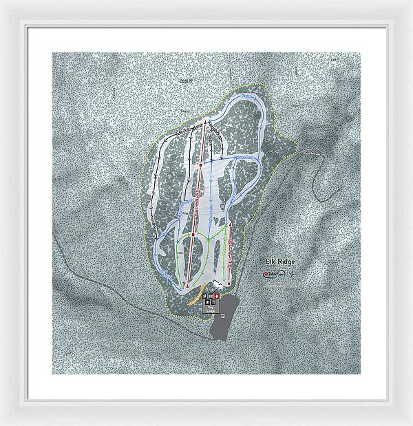 Elk Ridge Ski Trail Map - Framed Print - Powderaddicts