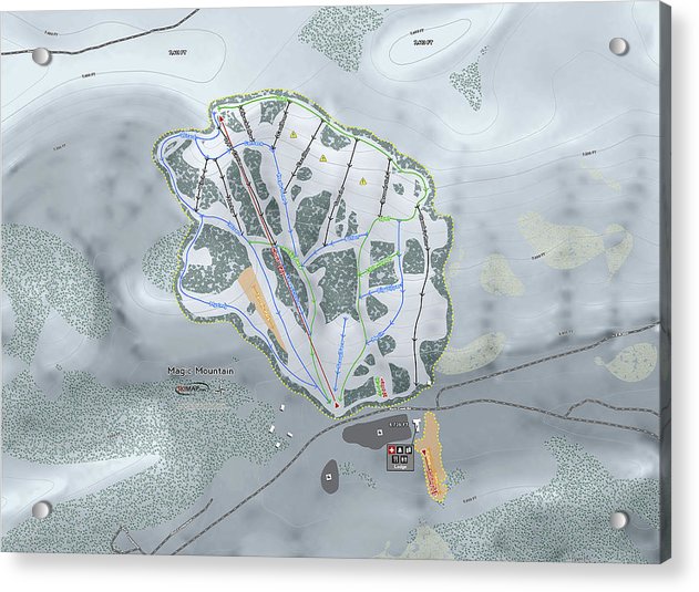 Magic Mountain Ski Trail Map - Acrylic Print - Powderaddicts