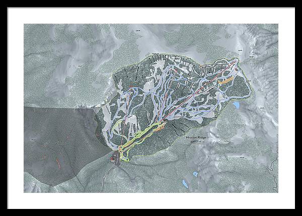Mission Ridge Ski Resort Map - Framed Print