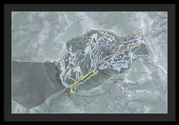 Mission Ridge Ski Resort Map - Framed Print