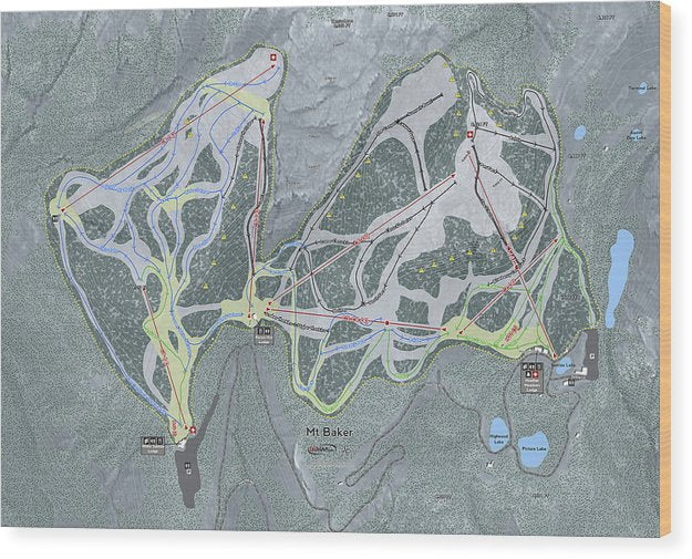 Mt Baker Ski Trail Map - Wood Print - Powderaddicts