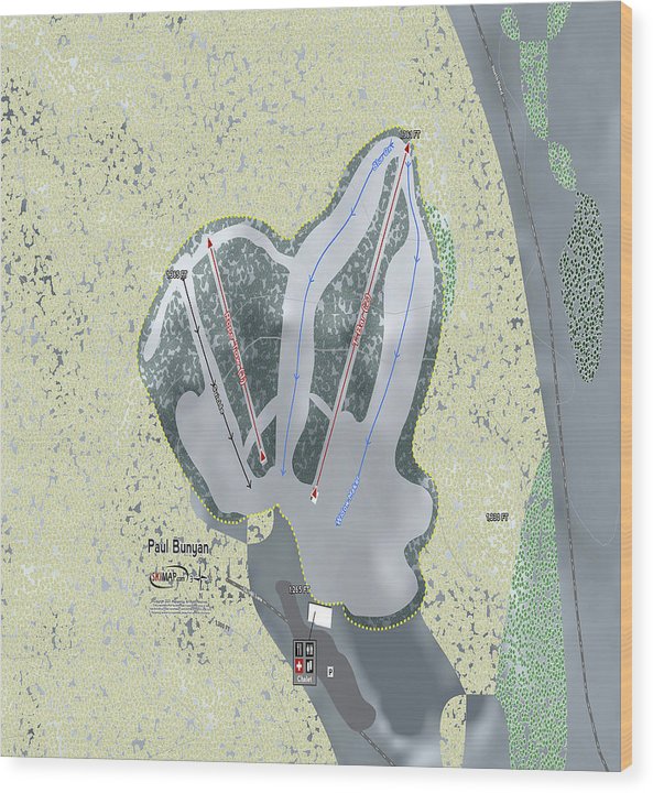Paul Bunyan Ski Trail Map - Wood Print | Powderaddicts