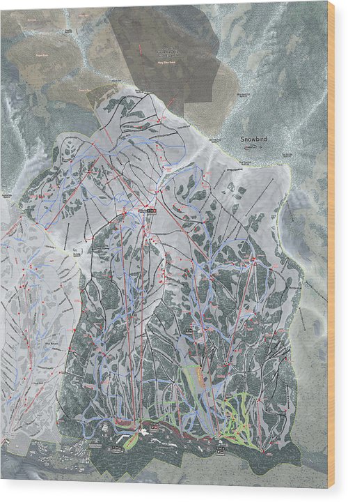 Snowbird, Utah Ski Trail Map - Wood Print - Powderaddicts