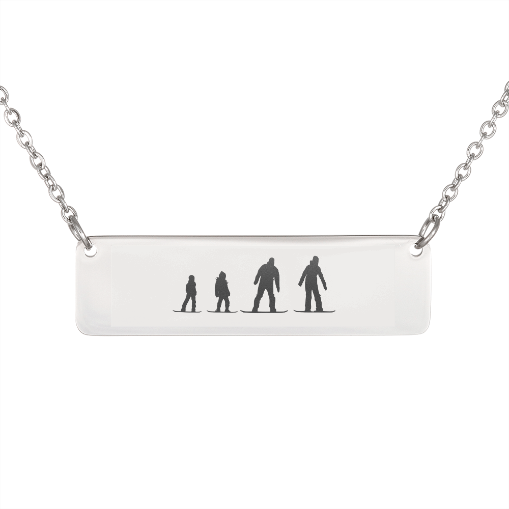 1 Snowboarding Mom, 1 Snowboarding Dad, 1 Snowboarding Son, 1 Snowboarding Daughter | Personalized Bar Pendant Necklace - Powderaddicts
