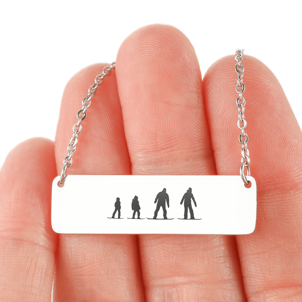 1 Snowboarding Mom, 1 Snowboarding Dad, 1 Snowboarding Son, 1 Snowboarding Daughter | Personalized Bar Pendant Necklace - Powderaddicts