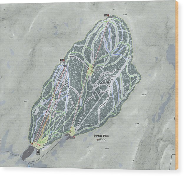 Sunrise Park Ski Trail Map - Wood Print - Powderaddicts