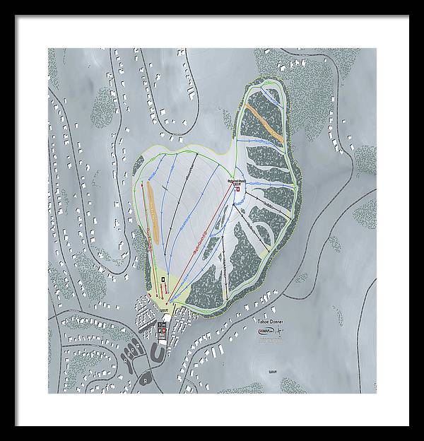 Tahoe Donner Ski Trail Map - Framed Print - Powderaddicts