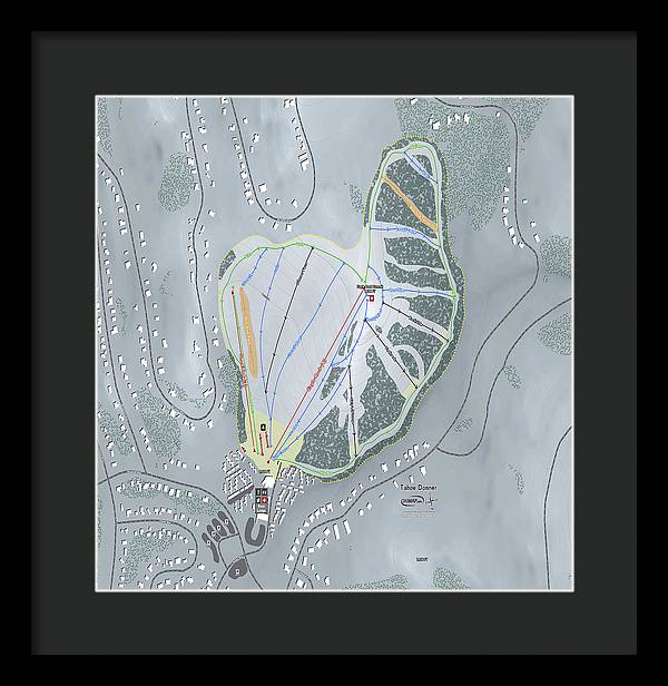 Tahoe Donner Ski Trail Map - Framed Print - Powderaddicts