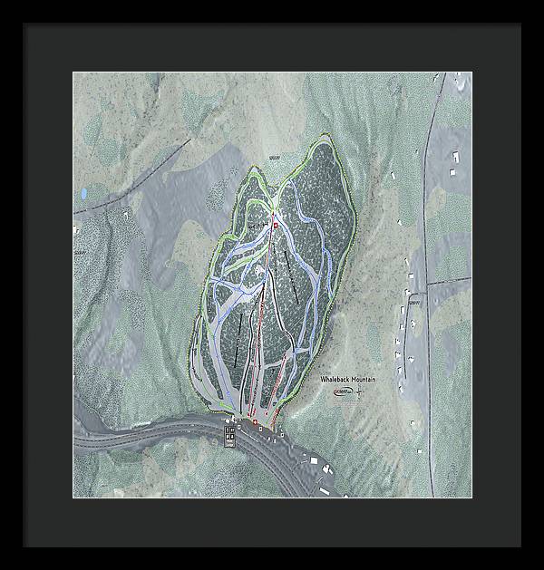 Whaleback Mountain Ski Trail Map - Framed Print - Powderaddicts