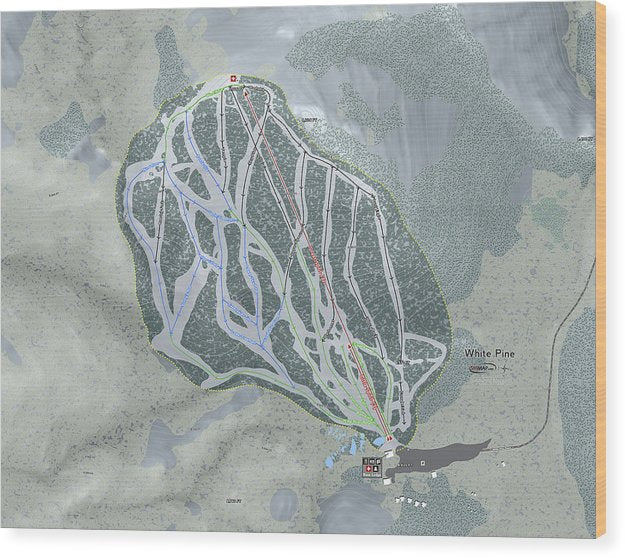 White Pine Ski Trail Map - Wood Print - Powderaddicts
