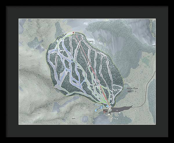 White Pine Ski Trail Map - Framed Print - Powderaddicts