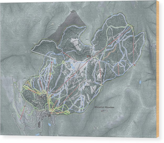 Whitefish Ski Trail Map - Wood Print - Powderaddicts