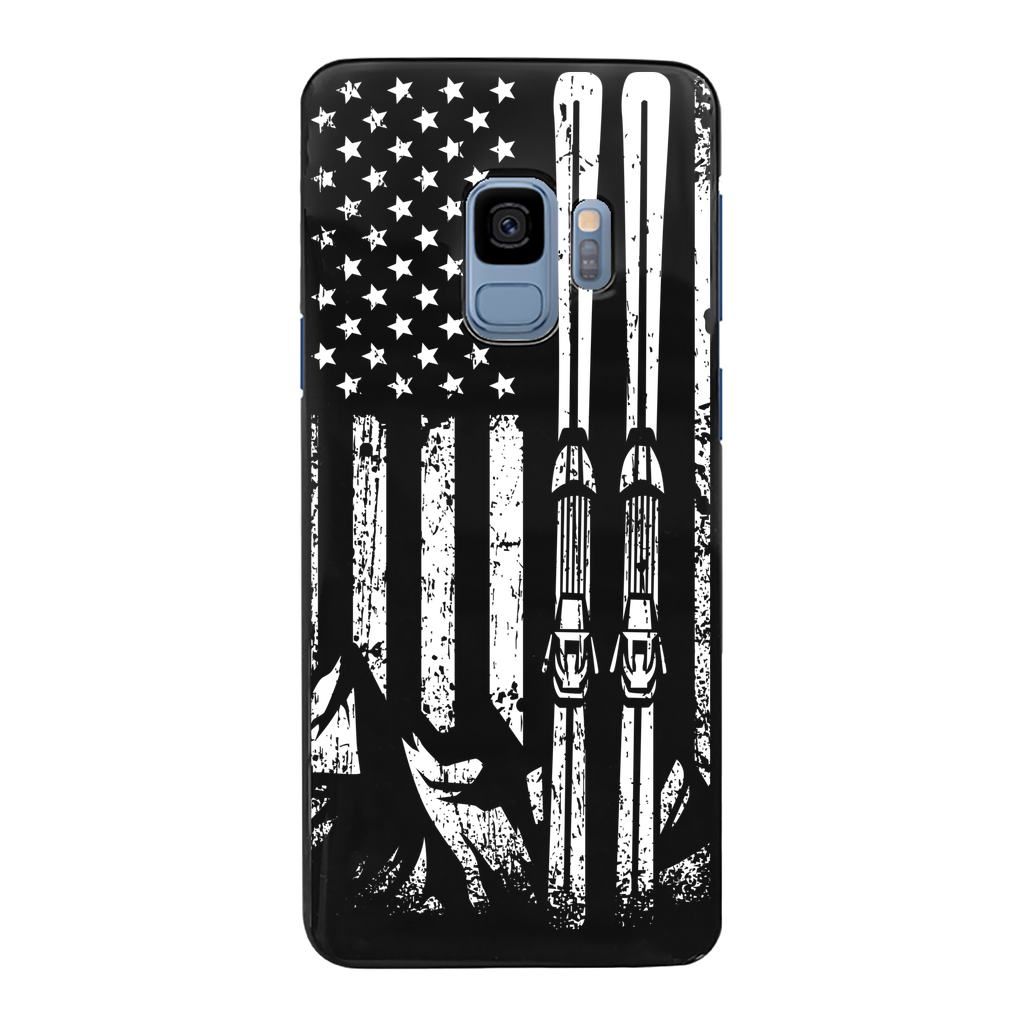 USA Ski Flag Back Printed Black Hard Phone Case - Powderaddicts