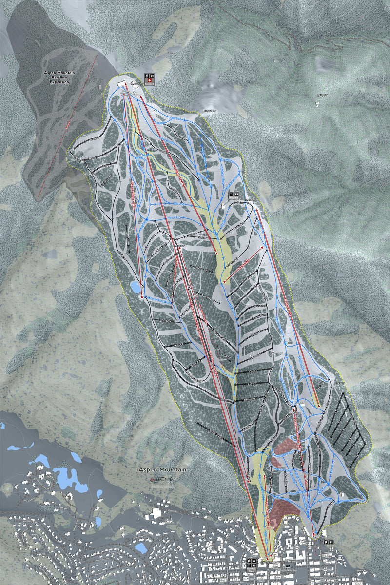 Aspen Mountain Colorado Ski Resort Map Wall Art