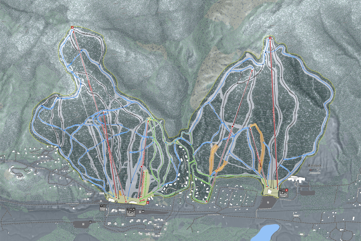 Attitash Mountain New Hampshire Ski Resort Map Wall Art