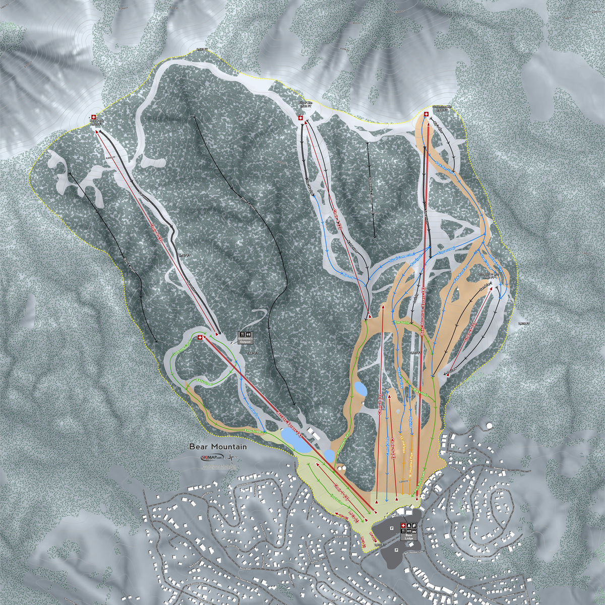 Bear Mountain  California Ski Resort Map Wall Art