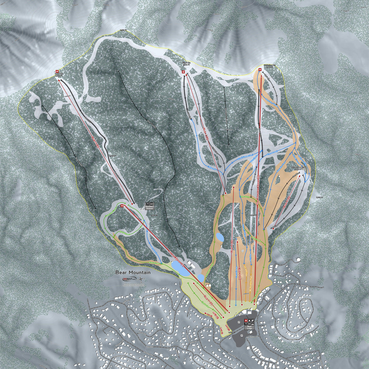 Bear Mountain  California Ski Resort Map Wall Art