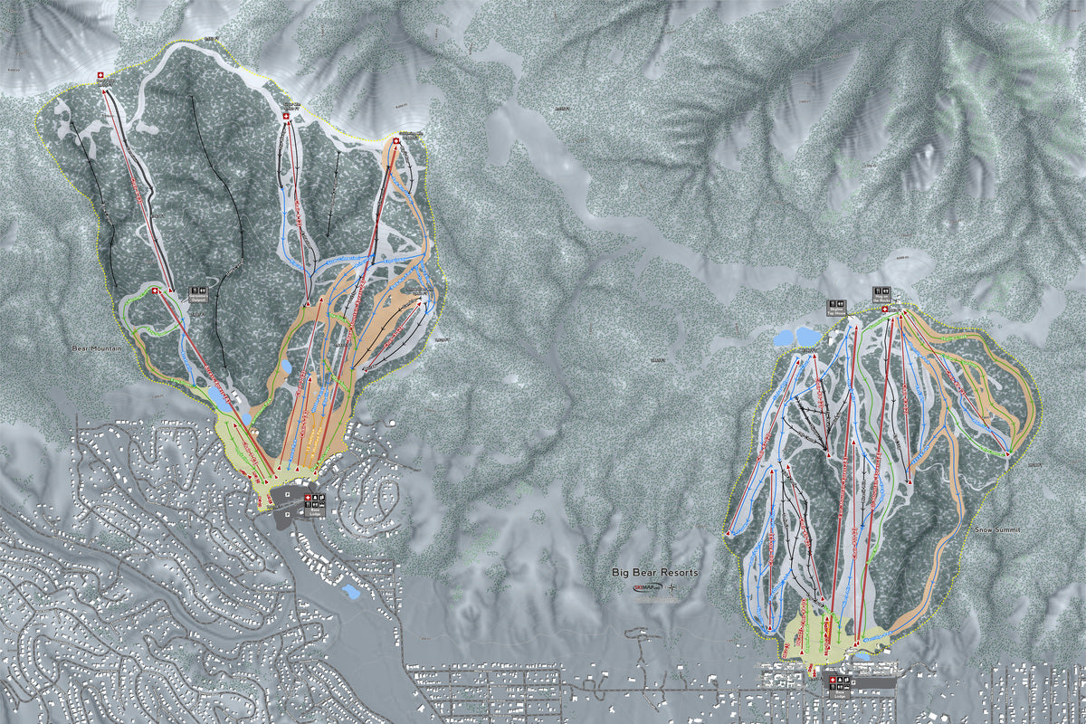Big Bear Combo California Ski Resort Map Wall Art