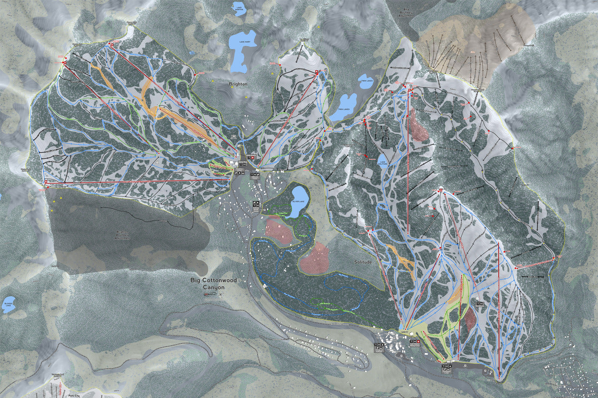 Big Cottonwood Utah Ski Resort Map Wall Art