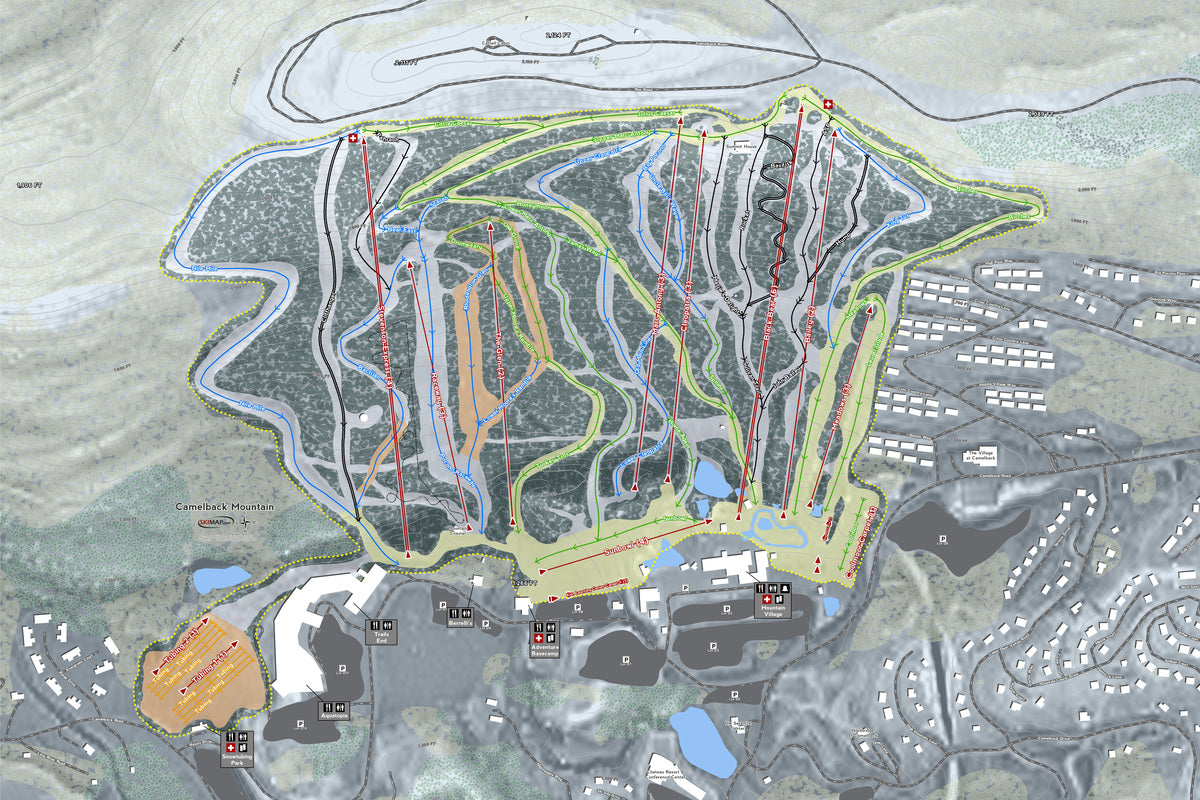 Camelback Mountain Pennsylvania Ski Resort Map Wall Art