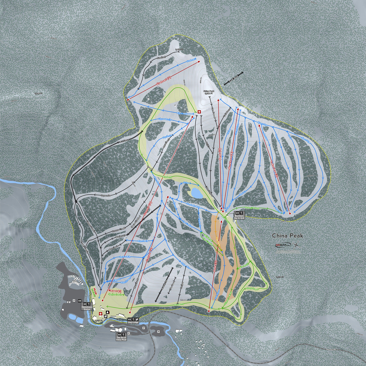 China Peak California Ski Resort Map Wall Art