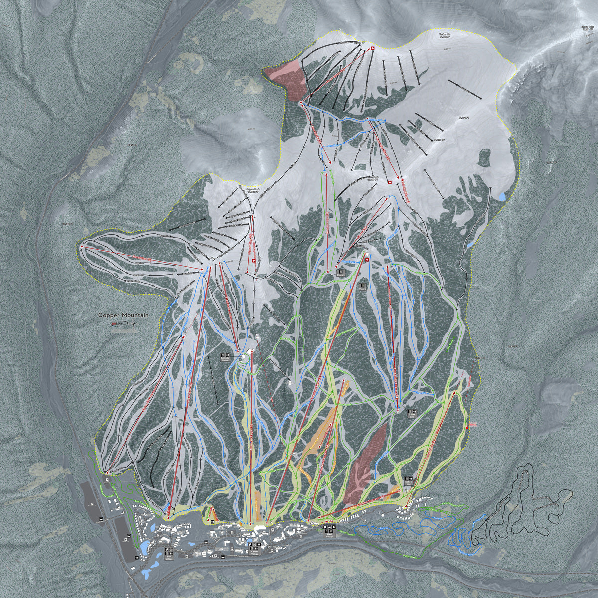 Copper Colorado Mountain Ski Resort Map Wall Art
