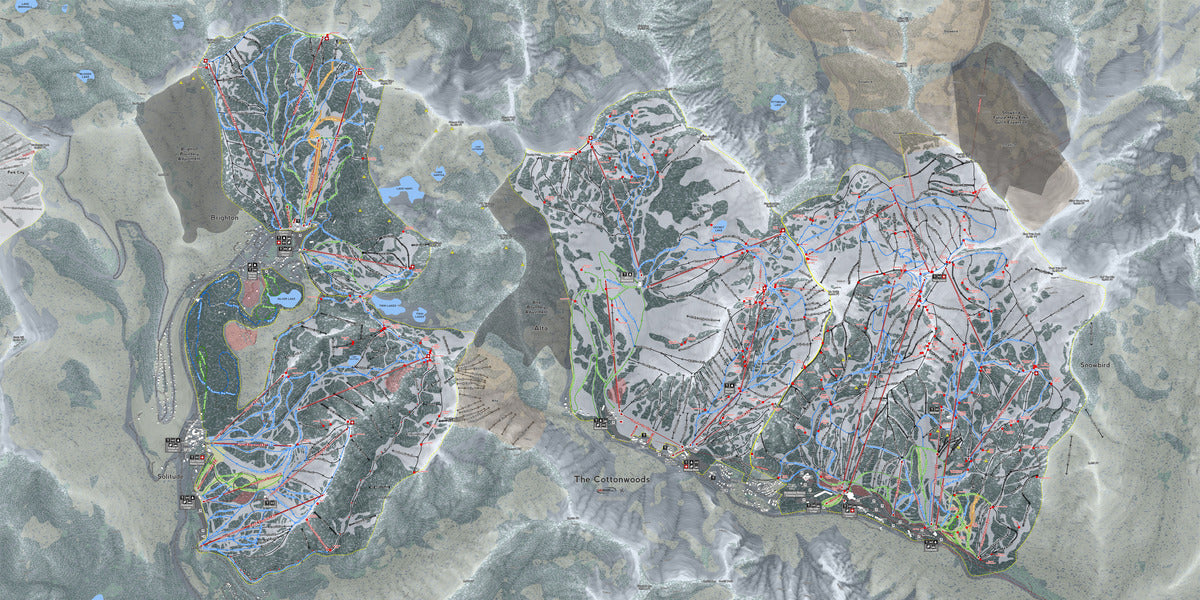 Cottonwood Canyons Utah Ski Resort Map Wall Art