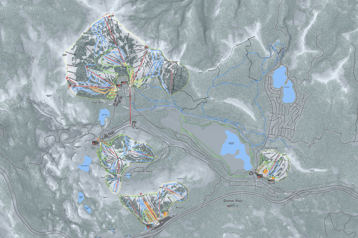 Donner Pass California Ski Resort Map Wall Art