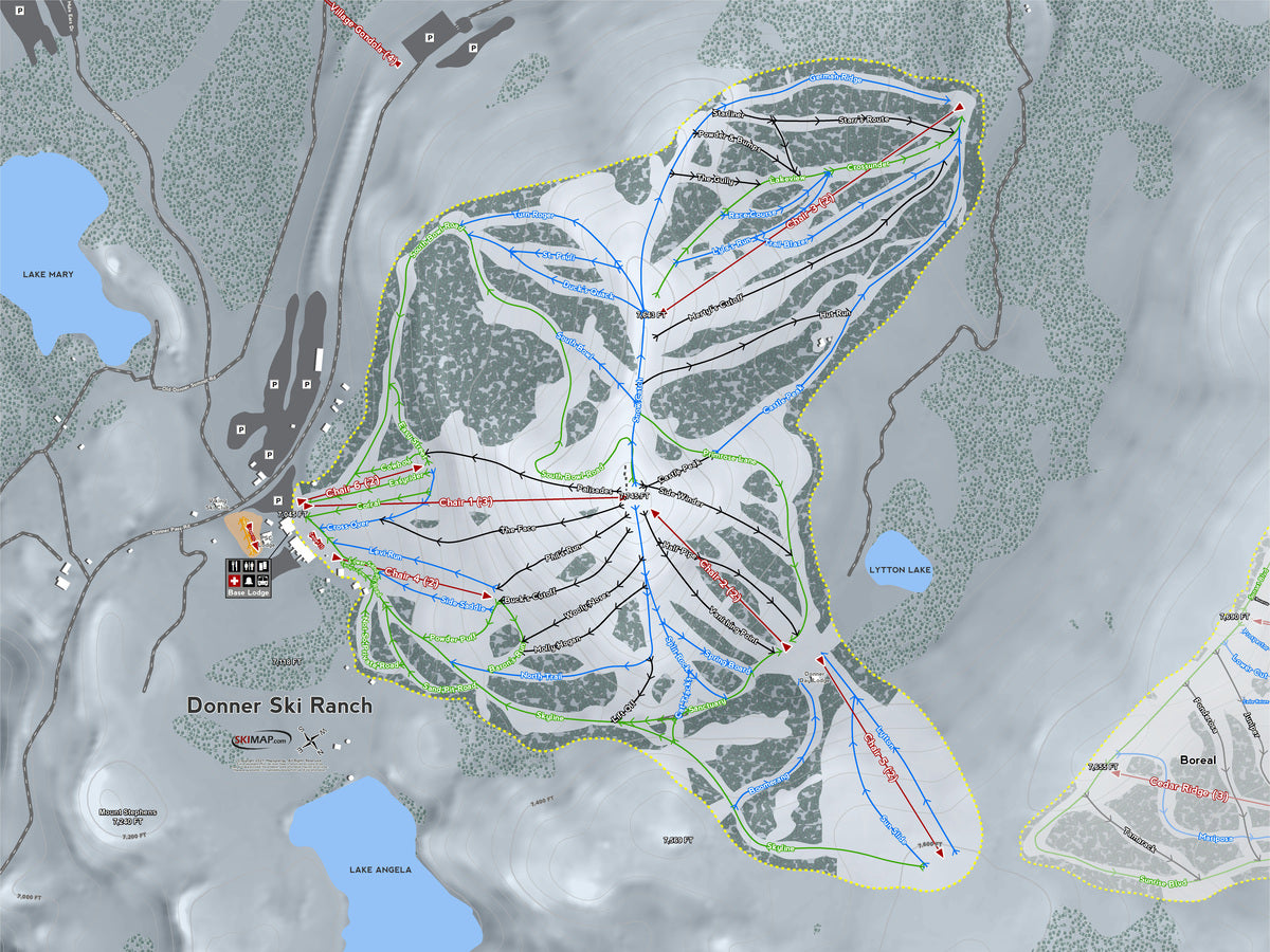 Donner Ski Ranch California Ski Resort Map Wall Art
